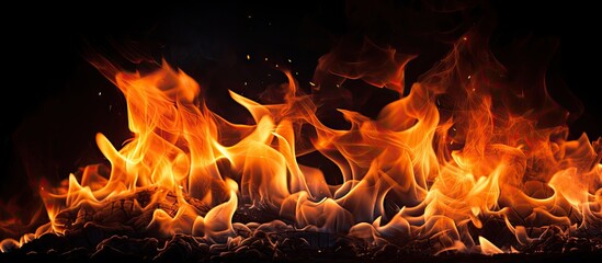 Flames of fire dance and illuminate against a backdrop of darkness, creating a striking contrast. with copy space image. Place for adding text or design