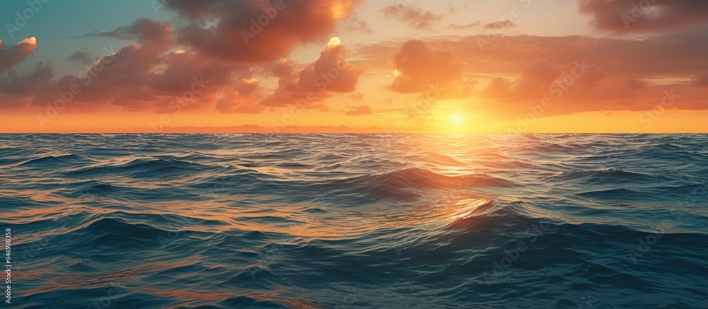 Aufkleber silhouette of a boat against a beautiful sunset on the ocean, capturing the golden hour. with copy s
