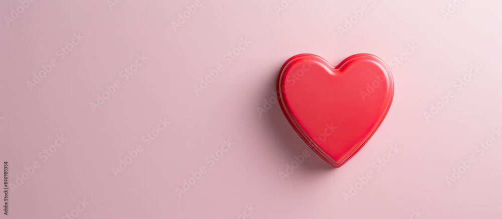 Aufkleber heart shaped red object placed on a bright pink background, followed by red and pink heart-shaped ma