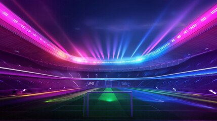 Fototapeta premium The Football stadium at night with colorful isolation, Illustration