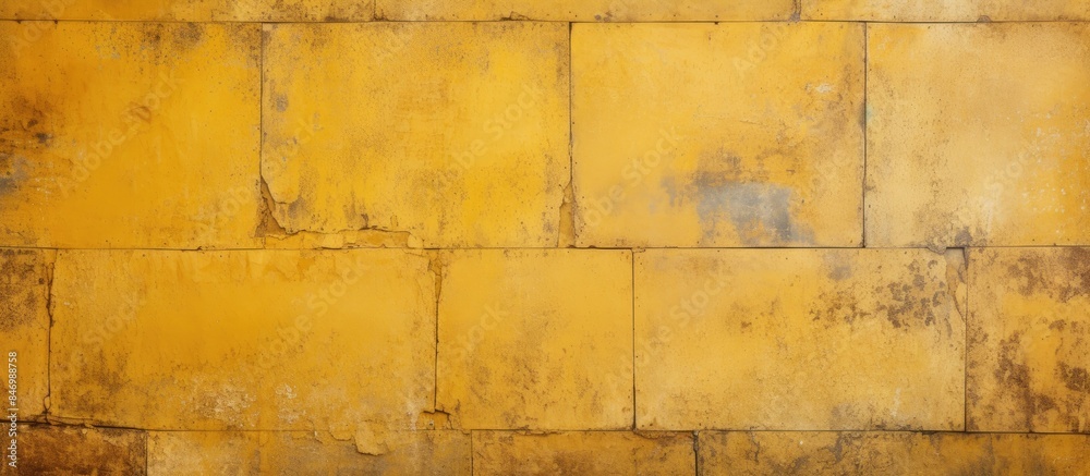 Poster close-up view of a yellow brick wall featuring a black door, providing an urban and textured backgro
