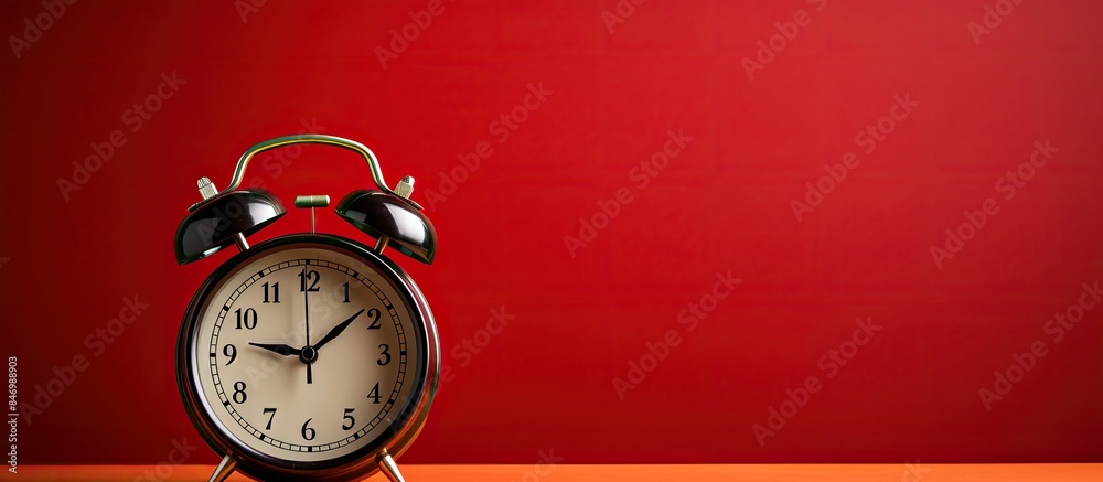 Poster Red antique alarm clock placed on a red and black background. with copy space image. Place for adding text or design