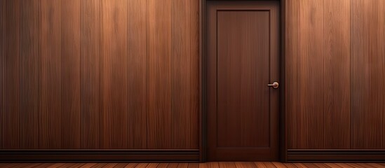 The door and floor are both made of wood with a brown wood grain design, creating a cohesive look in the room. with copy space image. Place for adding text or design