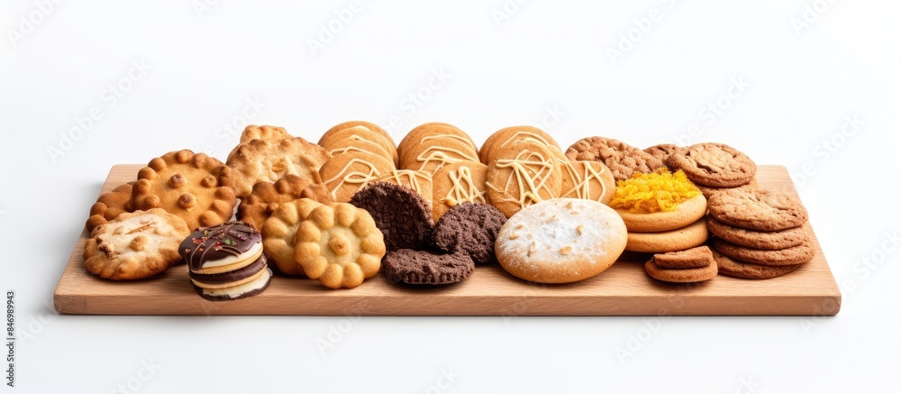 Aufkleber Assorted cookies beautifully arranged on a tray, placed on a wooden table. with copy space image. Place for adding text or design