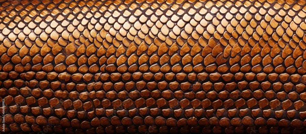 Poster Close-up view of the intricate texture of a snake skin against a rich brown backdrop. with copy space image. Place for adding text or design