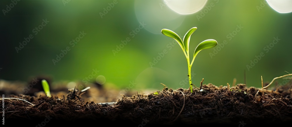 Leinwandbilder a close-up view of a tiny plant sprouting from the ground, showcasing nature's growth and renewal pr