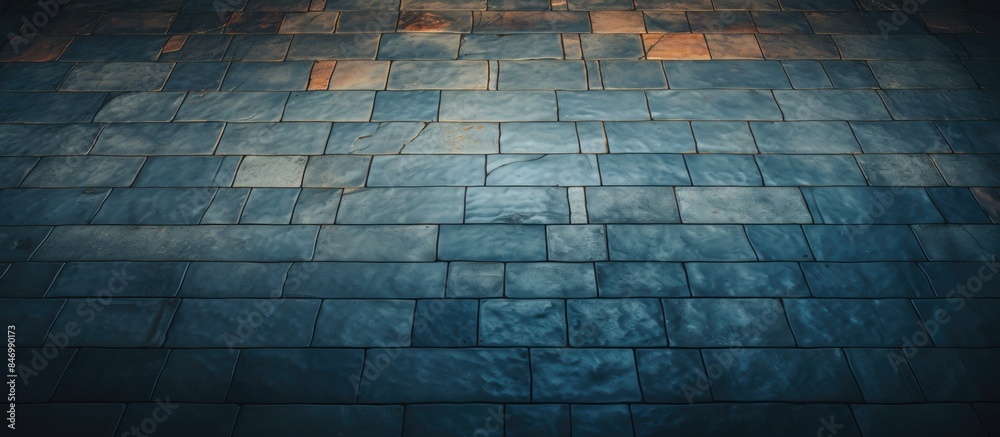 Poster Detailed view of a tiled floor with a serene blue sky in the background. with copy space image. Place for adding text or design
