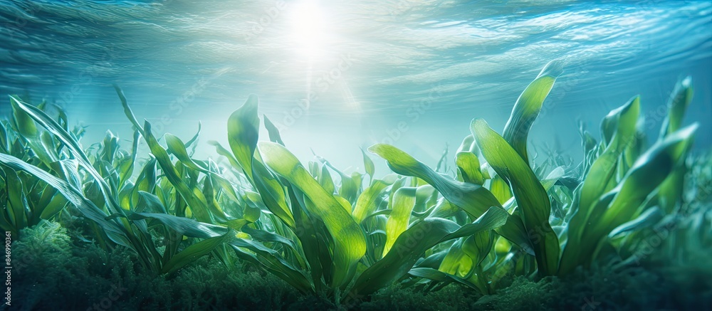 Aufkleber close-up view of a sea grass field beneath the water surface, showcasing the natural beauty of marin