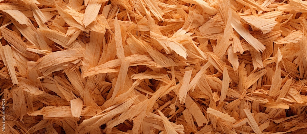 Aufkleber close-up view of a stack of wood chips, showing the texture of pressed brown wood shavings. with cop