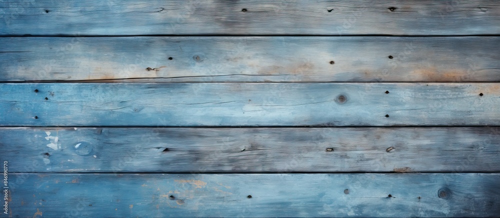 Aufkleber Weathered and aged wooden wall painted in a shade of blue, adding a rustic touch to the background. with copy space image. Place for adding text or design