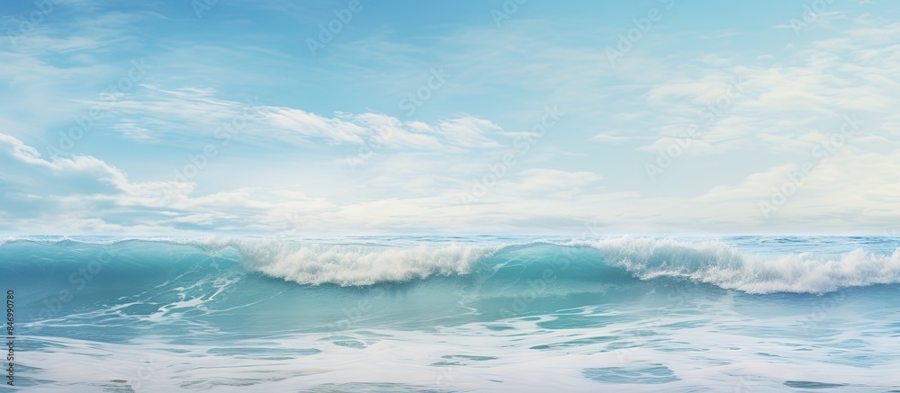 Poster Surfer riding a wave in the vast ocean, showcasing the power and beauty of nature. with copy space image. Place for adding text or design