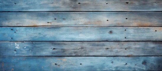 Obraz premium Weathered and aged wooden wall painted in a shade of blue, adding a rustic touch to the background. with copy space image. Place for adding text or design