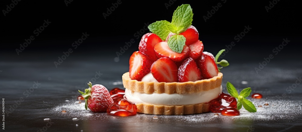 Aufkleber mini tartlet featuring a delightful combination of strawberries and vanilla cream, perfect for a swe