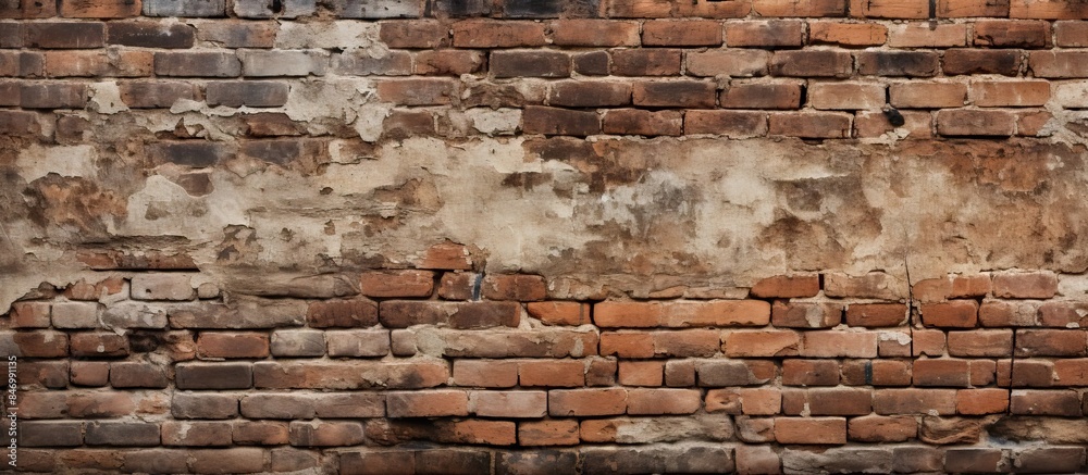 Poster vintage bricks and aged cement on an antique brick wall with a weathered appearance. with copy space