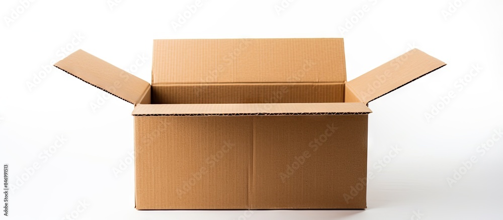 Aufkleber Sealed cardboard box seen up close with a white background, emphasizing isolation and simplicity. with copy space image. Place for adding text or design