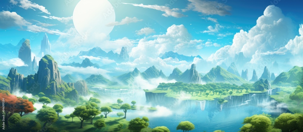 Fototapete majestic mountains and verdant trees create a stunning natural landscape in this captivating scenery