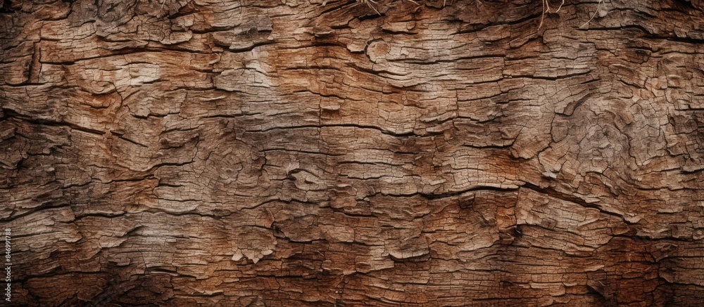 Poster Close-up of the rough surface of a tree trunk in natural light, showcasing the texture and layers of the bark. with copy space image. Place for adding text or design