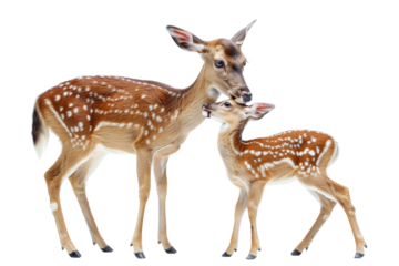A tender moment between a mother deer and her fawn, showcasing the bond of wildlife in nature.