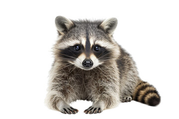 Fototapeta premium Adorable close-up of a curious raccoon with a detailed view of its fur and expressive eyes, perfect for wildlife and nature themes.