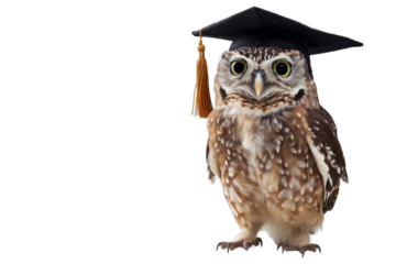 An owl wearing a graduation cap symbolizes wisdom and learning. Ideal for educational concepts and graduation themed projects.
