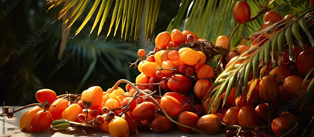Aufkleber An assortment of different fruits displayed together on a table for a vibrant and colorful setting. with copy space image. Place for adding text or design