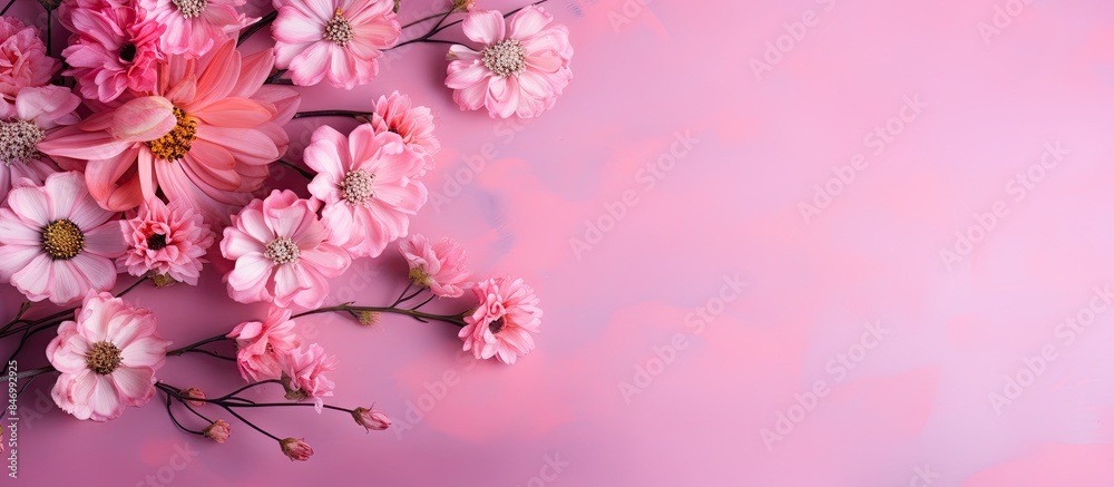 Aufkleber Soft pink flowers set against a matching pink background, creating a delicate and beautiful display. with copy space image. Place for adding text or design
