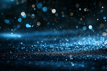 Fototapeta premium An abstract blue and black background with reflective bokeh light effects
