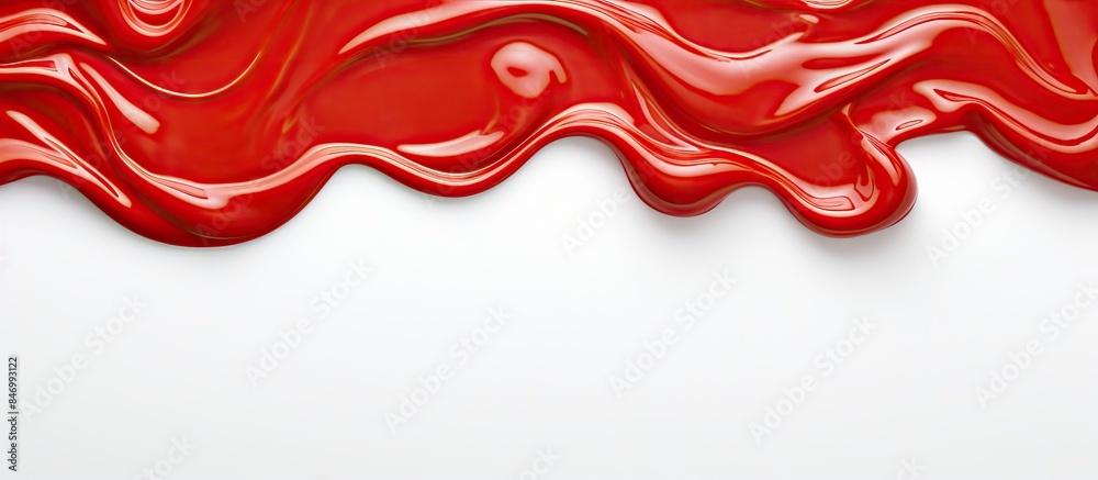 Poster Vivid red liquid flowing down a pristine white surface creating a striking visual contrast. with copy space image. Place for adding text or design