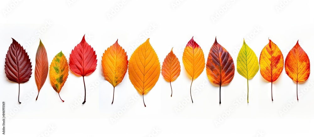 Aufkleber Close-up view of an array of different colored autumn leaves, showcasing their vibrant and diverse hues. with copy space image. Place for adding text or design
