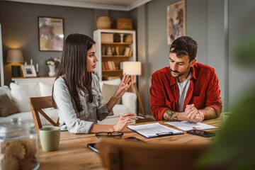 woman financial adviser explain the insurance policy to the men client