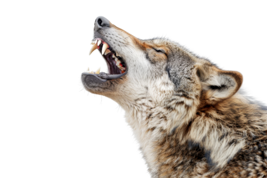 Close-up of a howling wolf, showcasing natural instincts and wild beauty. Perfect for wildlife and nature themes. - Powered by Adobe