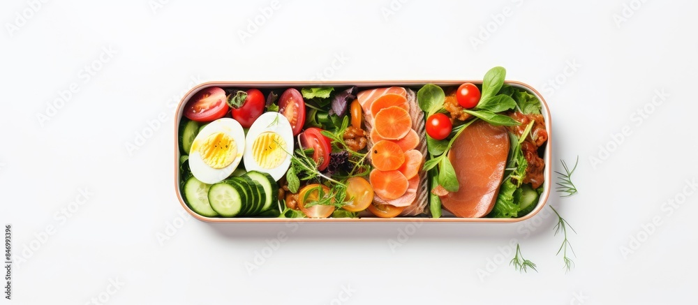 Aufkleber assorted meal tray featuring a variety of delicious food items including meat, vegetables, and eggs.