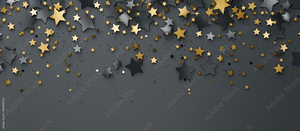 Aufkleber Golden stars illuminate against a dark background creating a striking contrast. with copy space image. Place for adding text or design