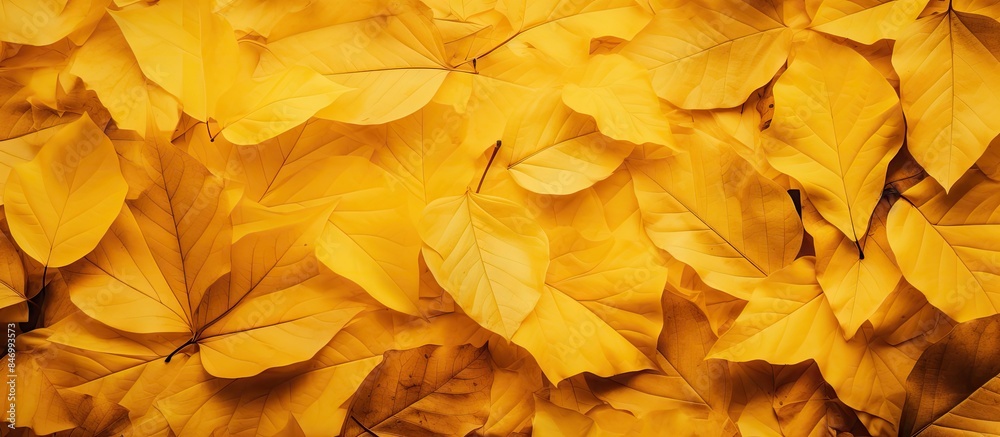 Fototapete vibrant close-up image capturing the texture of yellow fallen leaves in autumn, creating a picturesq