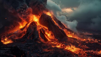 A dramatic documentary image of a volcanic eruption
