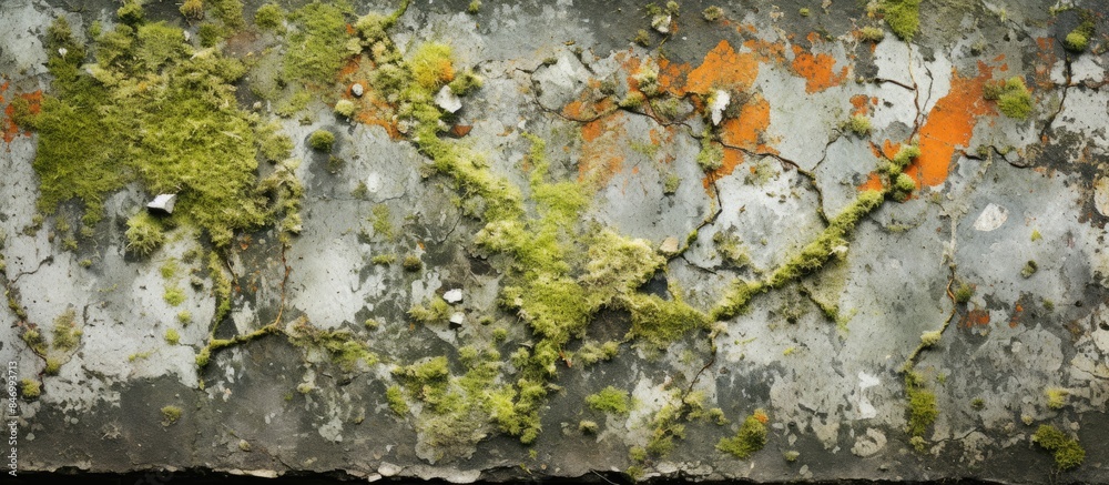 Aufkleber close-up view of a wall covered in moss against a dark background, showcasing natural textures. with