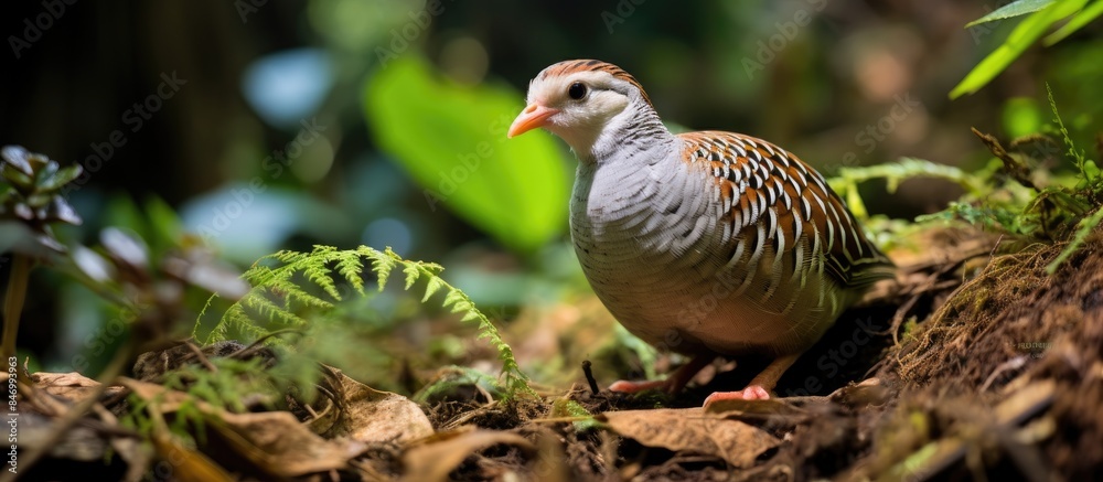Aufkleber a bird, sabah partridge tropicoperdix graydoni, standing on a pile of leaves in its natural habitat.