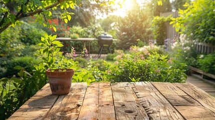 Sunny Afternoon in a Lush Green Backyard Garden