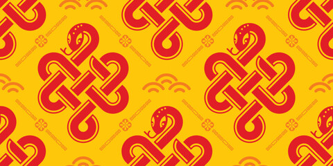 Obraz premium Seamless pattern happy chinese new year 2025 the snake zodiac sign with asian elements paper cut style on color background. ( Translation : happy new year 2024 year of the snake ) 