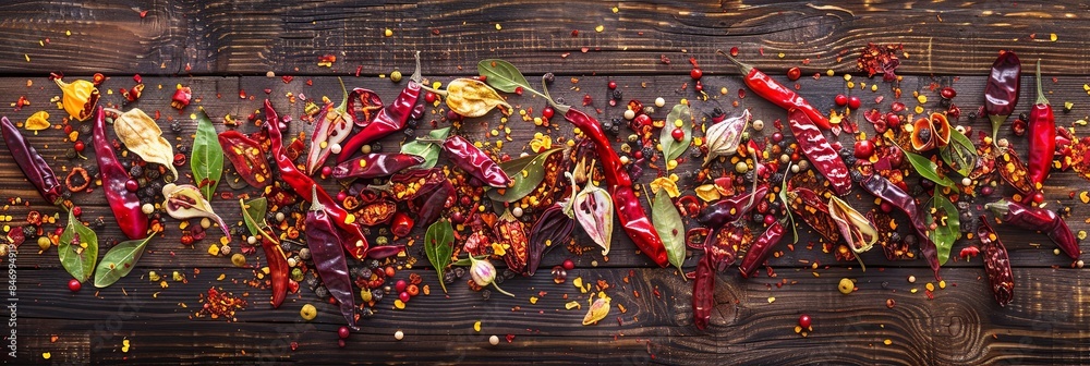 Aufkleber a vibrant collection of fresh and dried chili peppers of various types and colors are arranged on a 