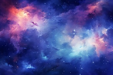 Fototapeta premium Milky Way galaxy in the night sky, flat design, top view, astronomical theme, water color, Triadic color scheme