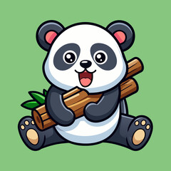 social media sticker panda eats a log illustration vector