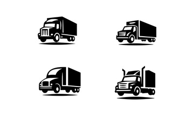 Trucking company silhouettes set logo icon in black and white Trucking company logos