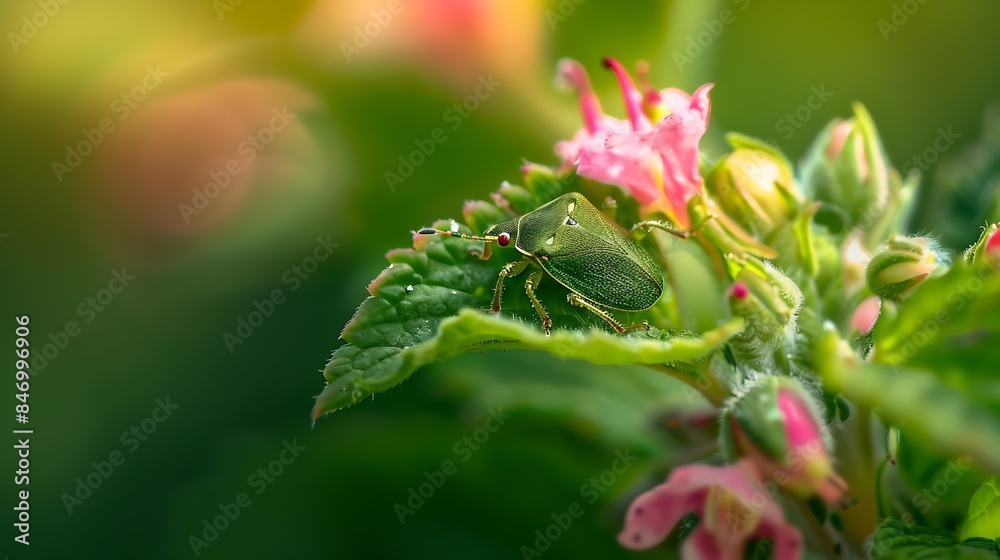Poster common green shieldbug young one not yet fully grown note the camouflage colours make it hard to see