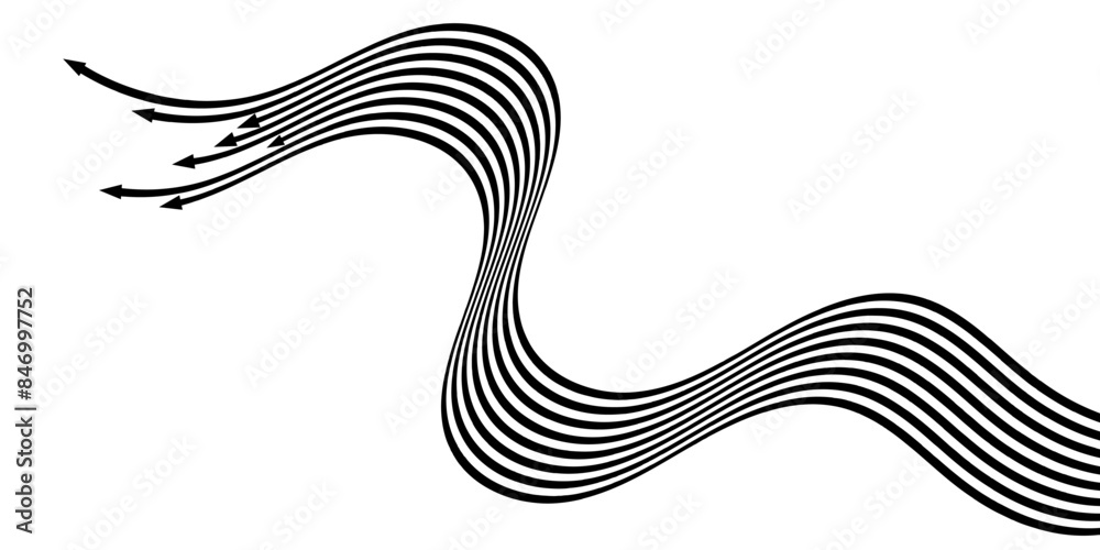 Poster black on white abstract perspective line stripes arrow with 3d dimensional effect isolated on white 