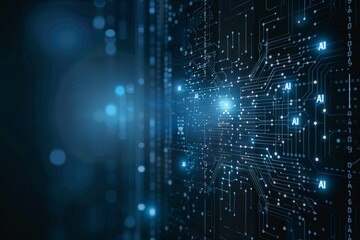 Abstract AI digital network with blue lights futuristic data flow cyber connections advanced technology glowing grid modern tech design digital matrix innovation tech art cyber aesthetics