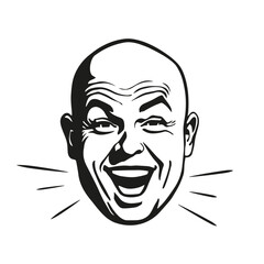 Fototapeta premium Vintage style illustration of a bald man laughing out loud.