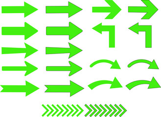 Set of 20 Green Straight and Curved Arrows with and without Stroke | High Resolution, Transparent Background