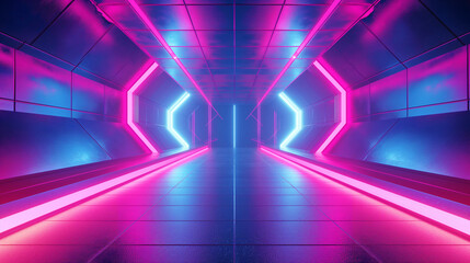 Walkway is decorated with colorful lights and neon lights design