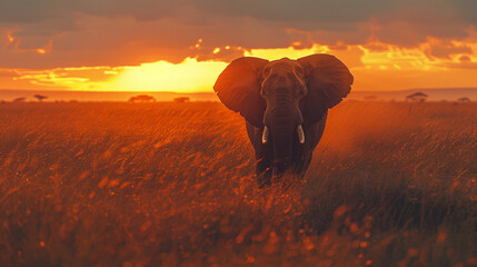 Giants of the golden hour: elephants at sunset in African parks.